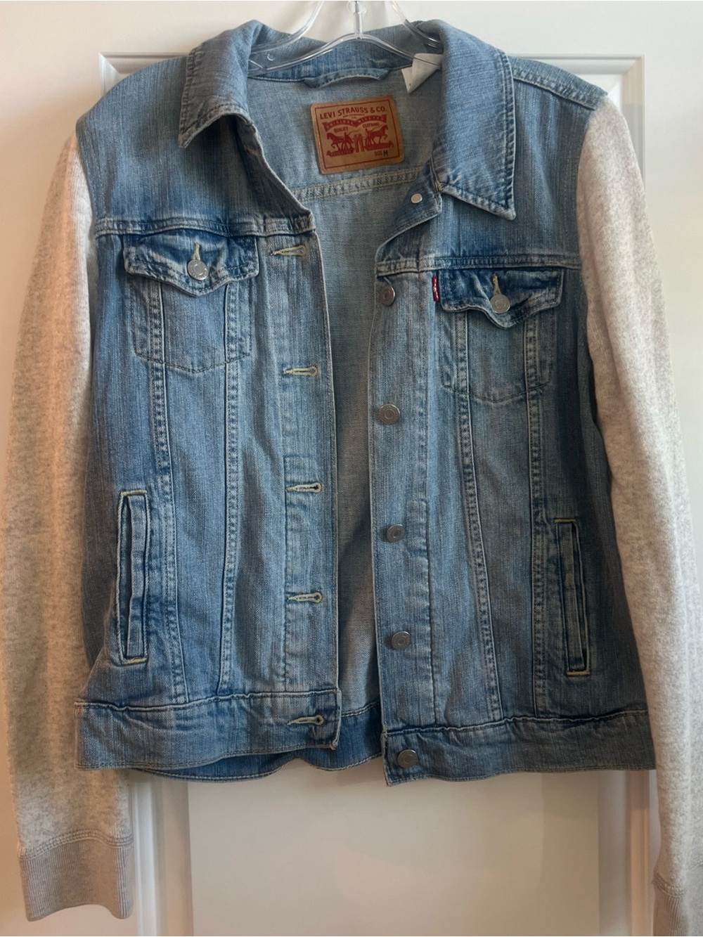 Levi's Light Blue Denim Jacket with Heather Gray Knit Sleeves LEVI'S STRAUSS & C